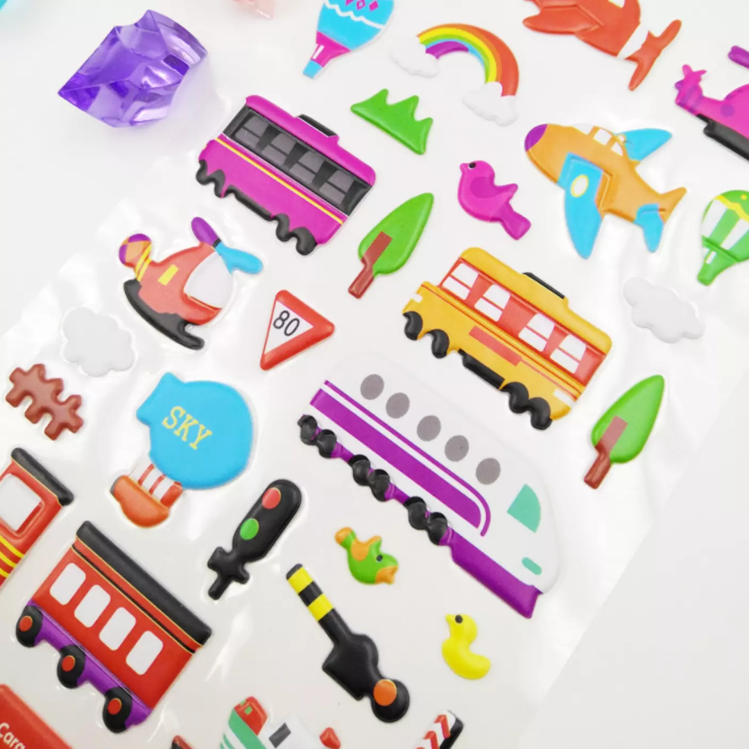 3D Vehicle Stickers Transportation Pet Sticker for Kids Pack of 6
