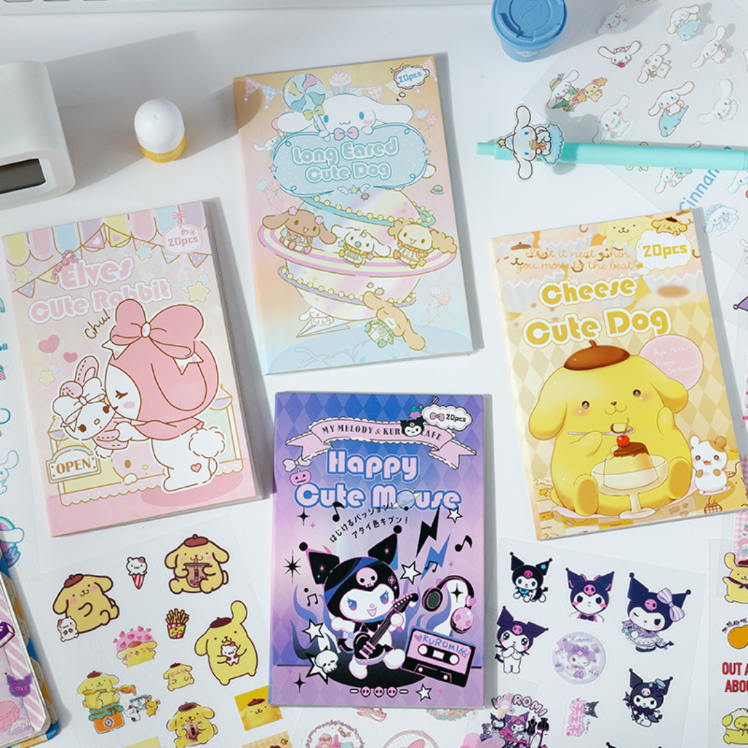 Sanrio Stickers Book 20 Sheets Cute Cartoon Pet Stickers Set