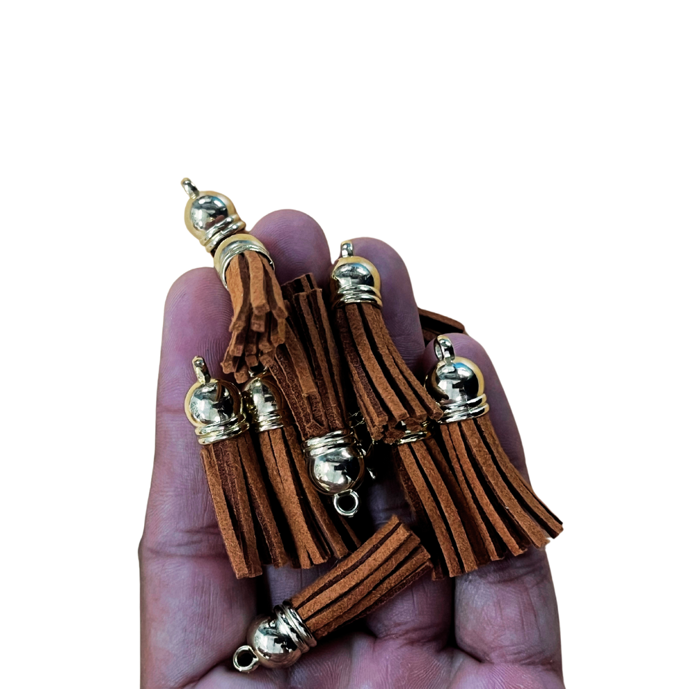 Dark Brown Leather Tassel with Gold Cap (20 Pcs)