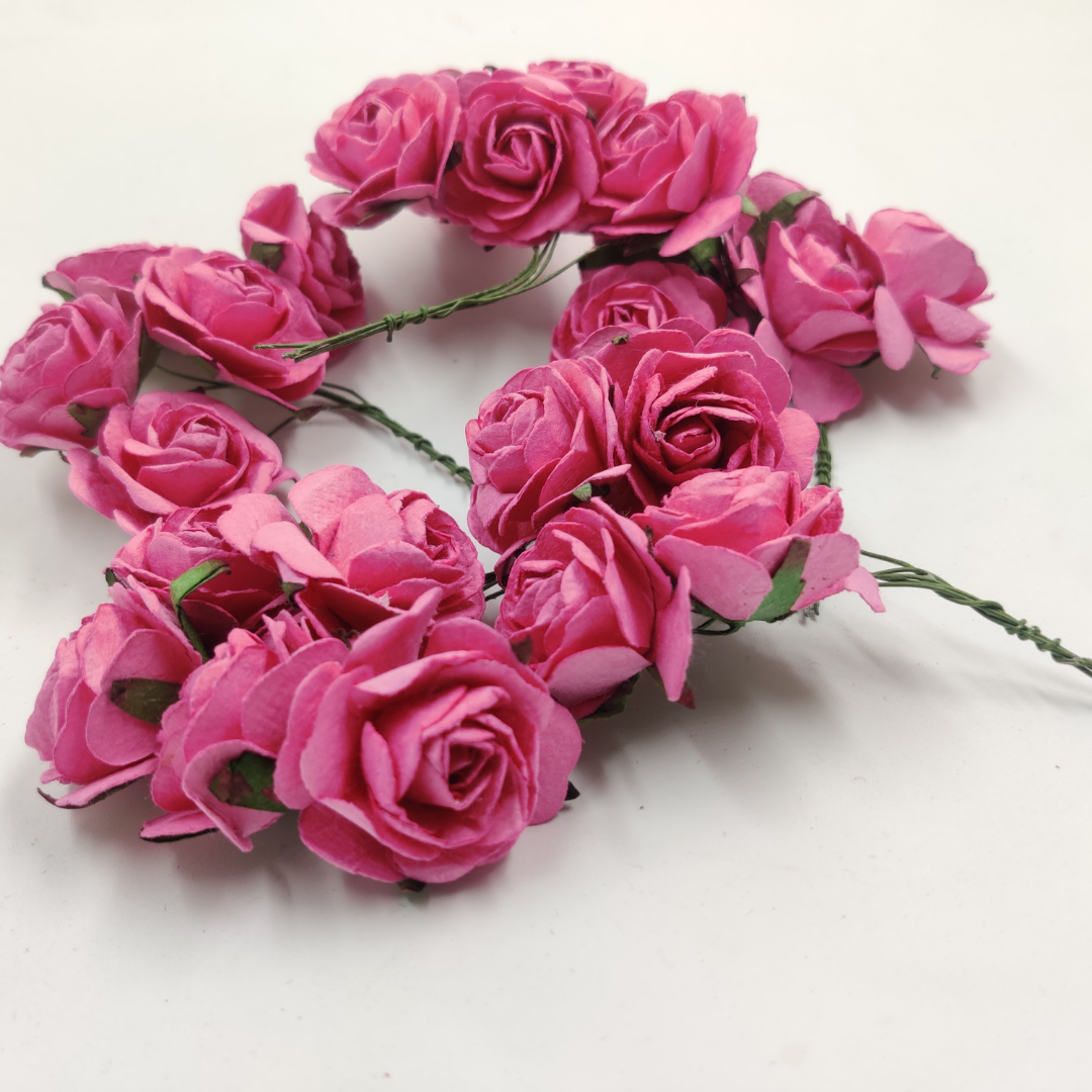 Artificial Rose Paper Flower Bunch - Dark Pink