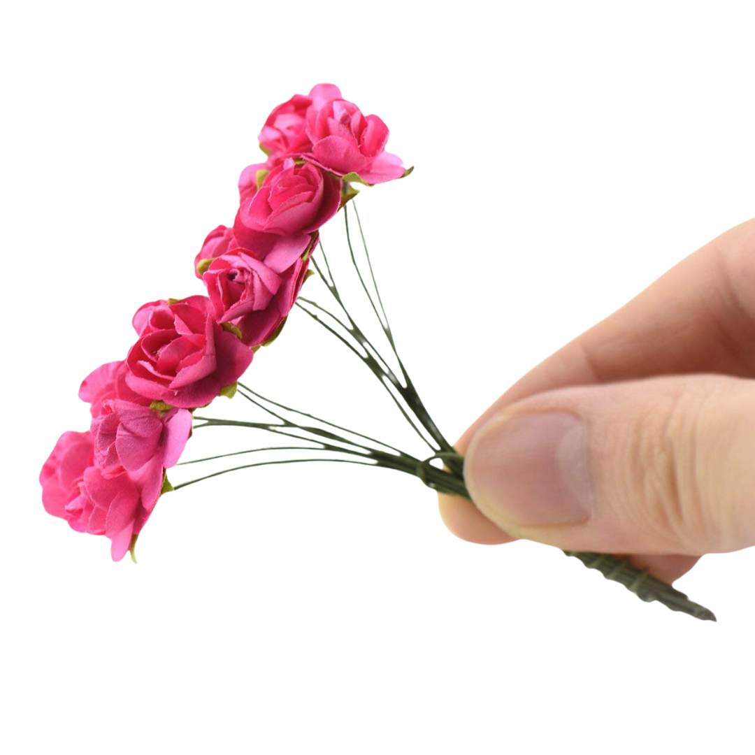 Artificial Rose Paper Flower Bunch - Dark Pink