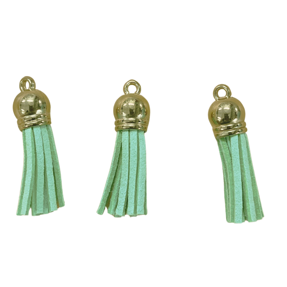 Light Green Leather Tassel with Gold Cap (20 Pcs)