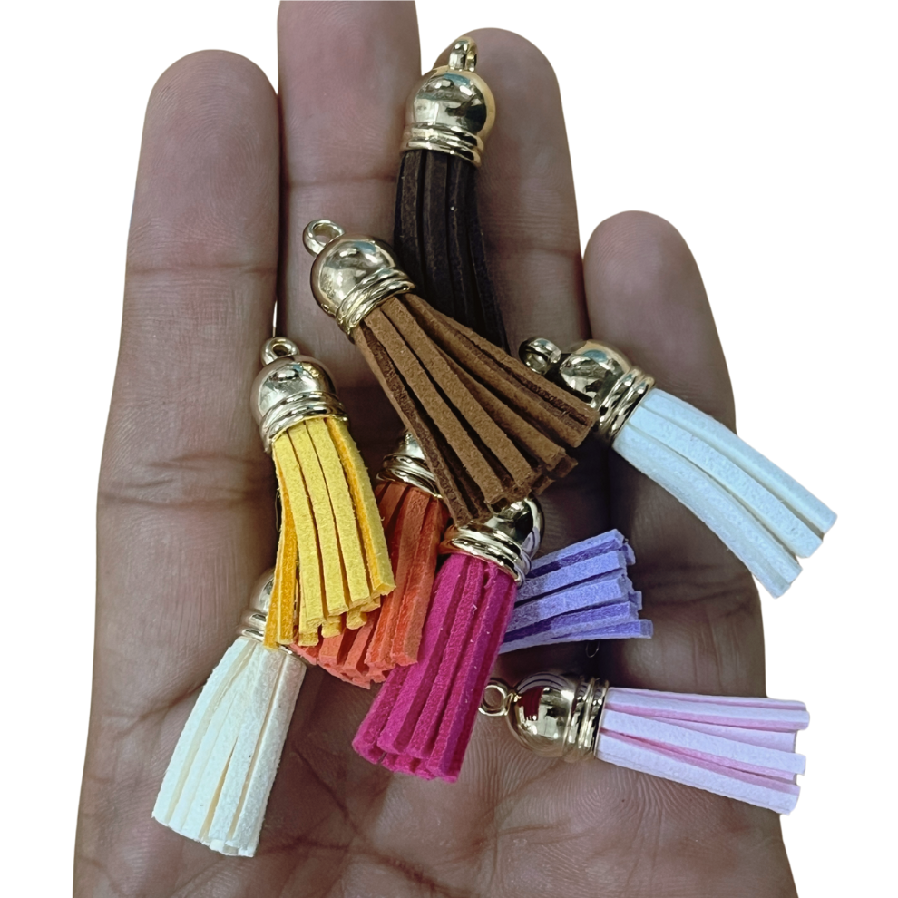Multi Color Leather Tassel with Gold Cap (20 Pcs)