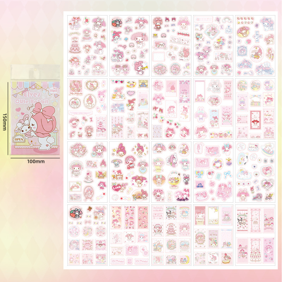 Sanrio Stickers Book 20 Sheets Cute Cartoon Pet Stickers Set