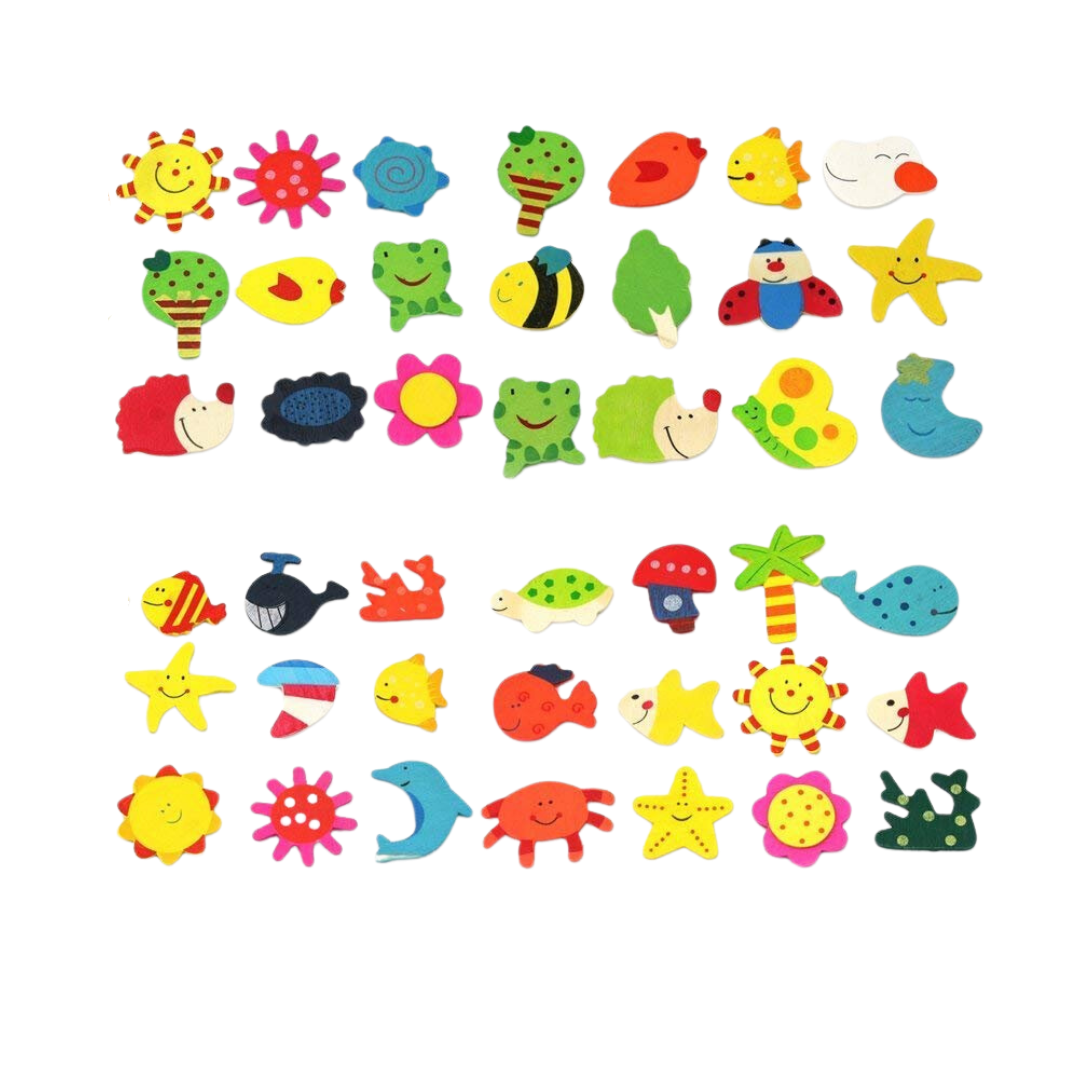 Multicolor Wooden Fridge Magnets Set Nature Design Magnet for Kids