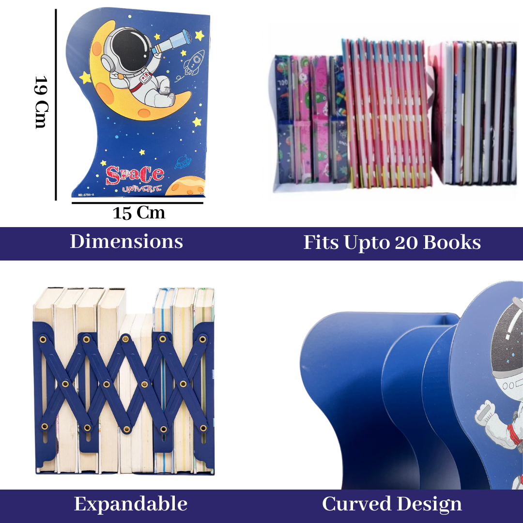 Metal Bookends Expandable Book Holder Organizer for Table (Space)