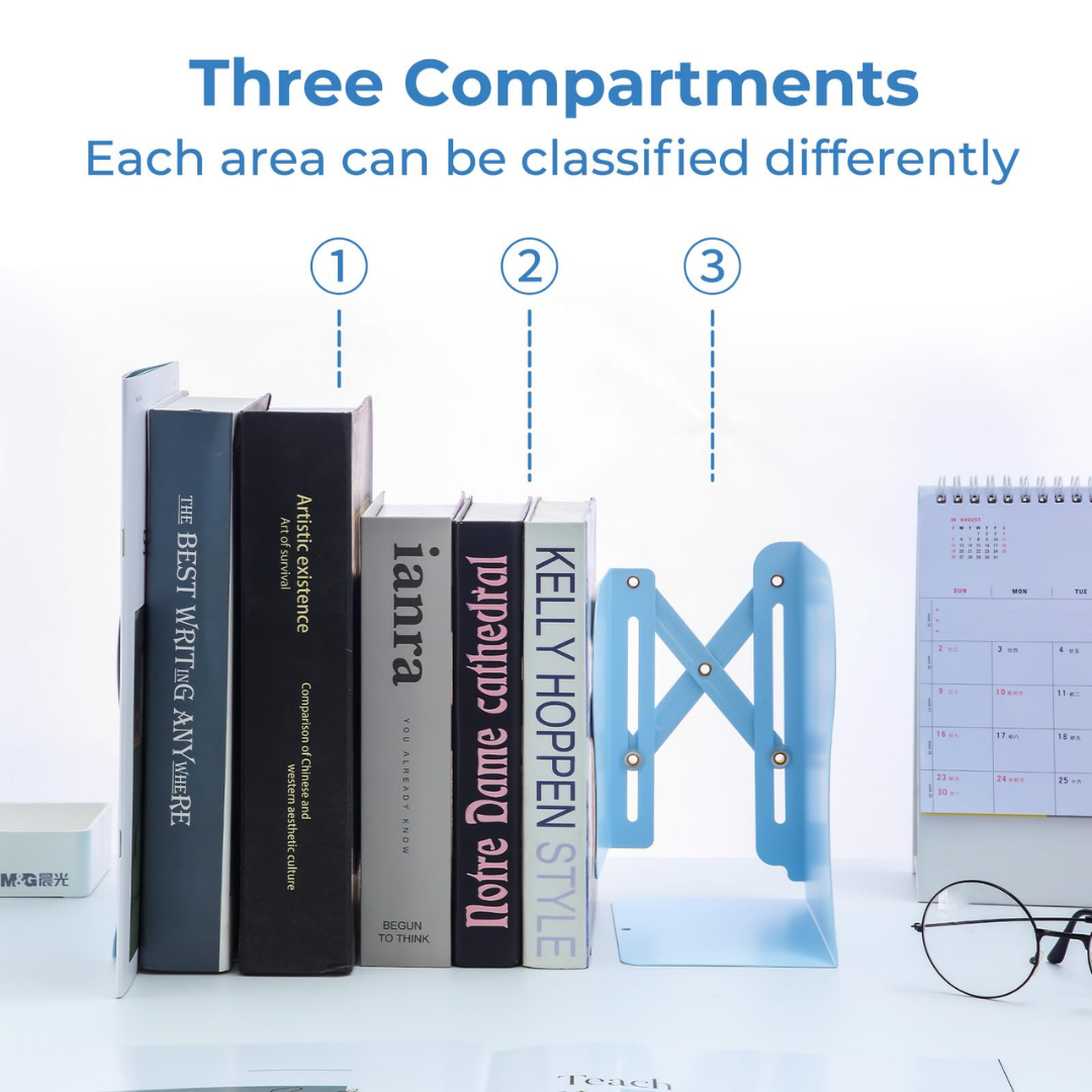 Metal Bookends Expandable Book Holder Organizer for Table (Space)
