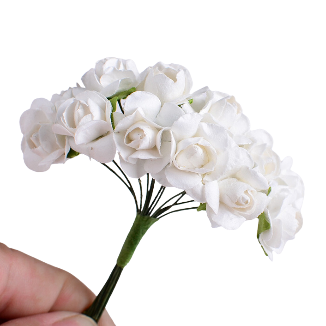 Artificial Rose Paper Flower for Gift Packing - White