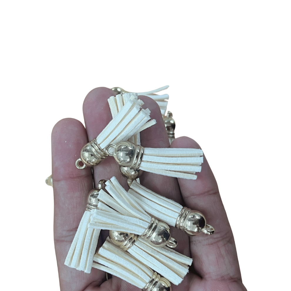 White Leather Tassel with Gold Cap (20 Pcs)