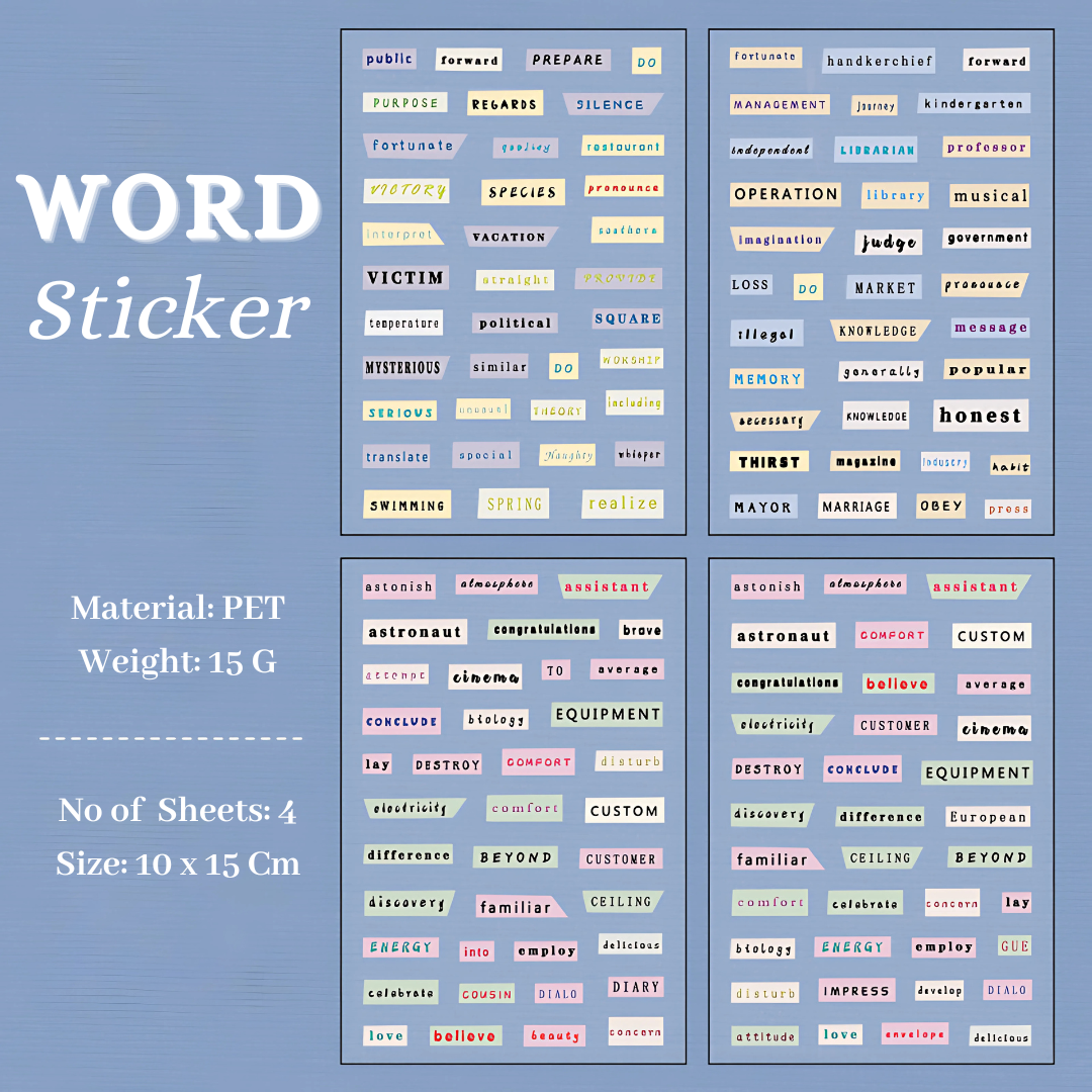 Word, Quotes Sticker 4 Sheet