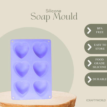 Heart Shape 6 Cavity Silicone Soap Mould - 100 GMS