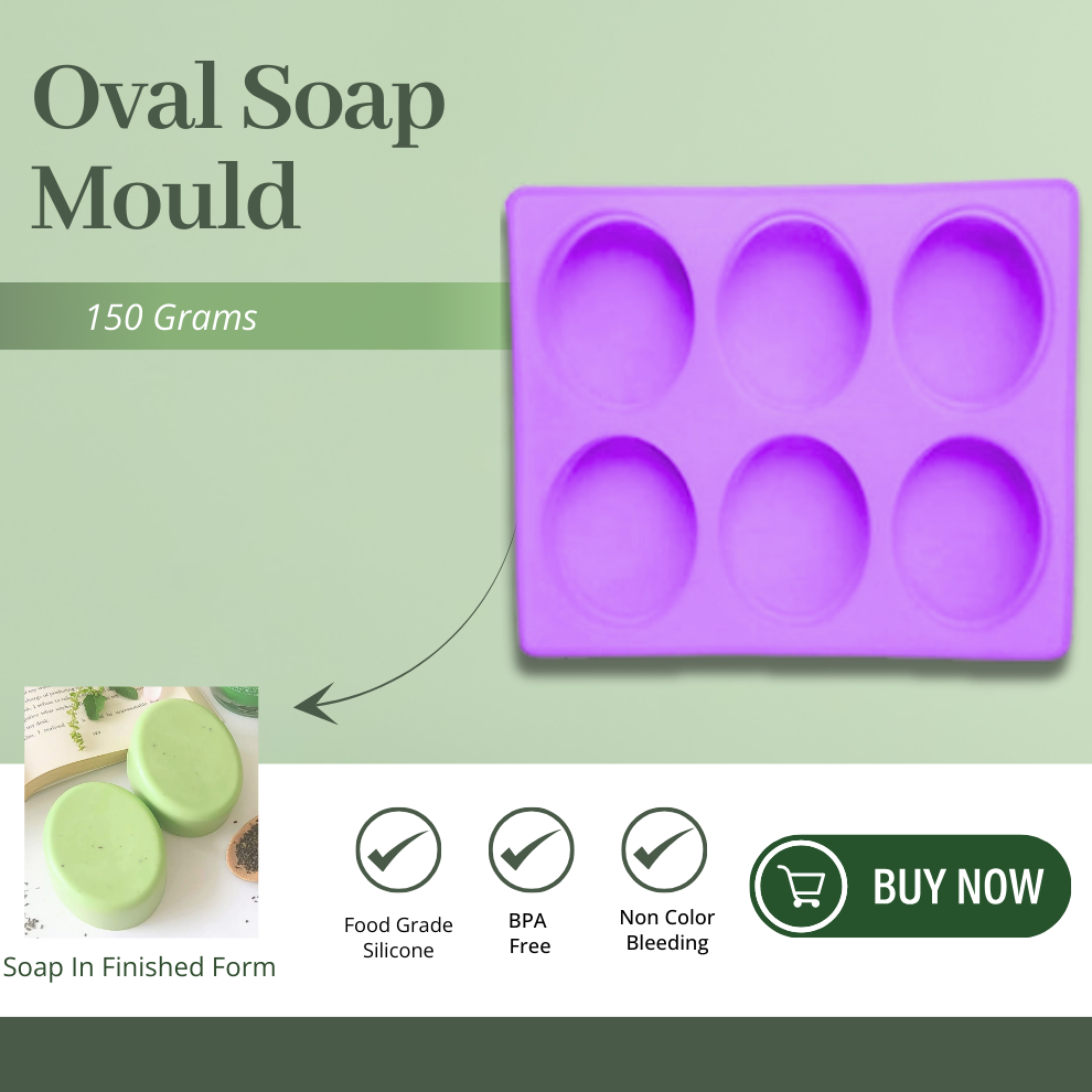 Silicone Handmade Oval Shape Soap Moulds with 6 Cavities -150 GM