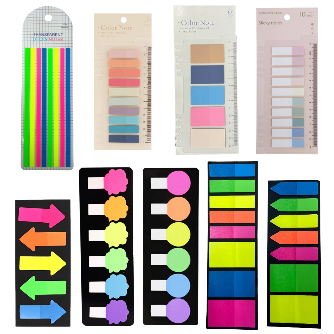 Transparent Sticky Notes Set PET Material Post, Arrow Flag, Sticky Tab, Pack of 9
