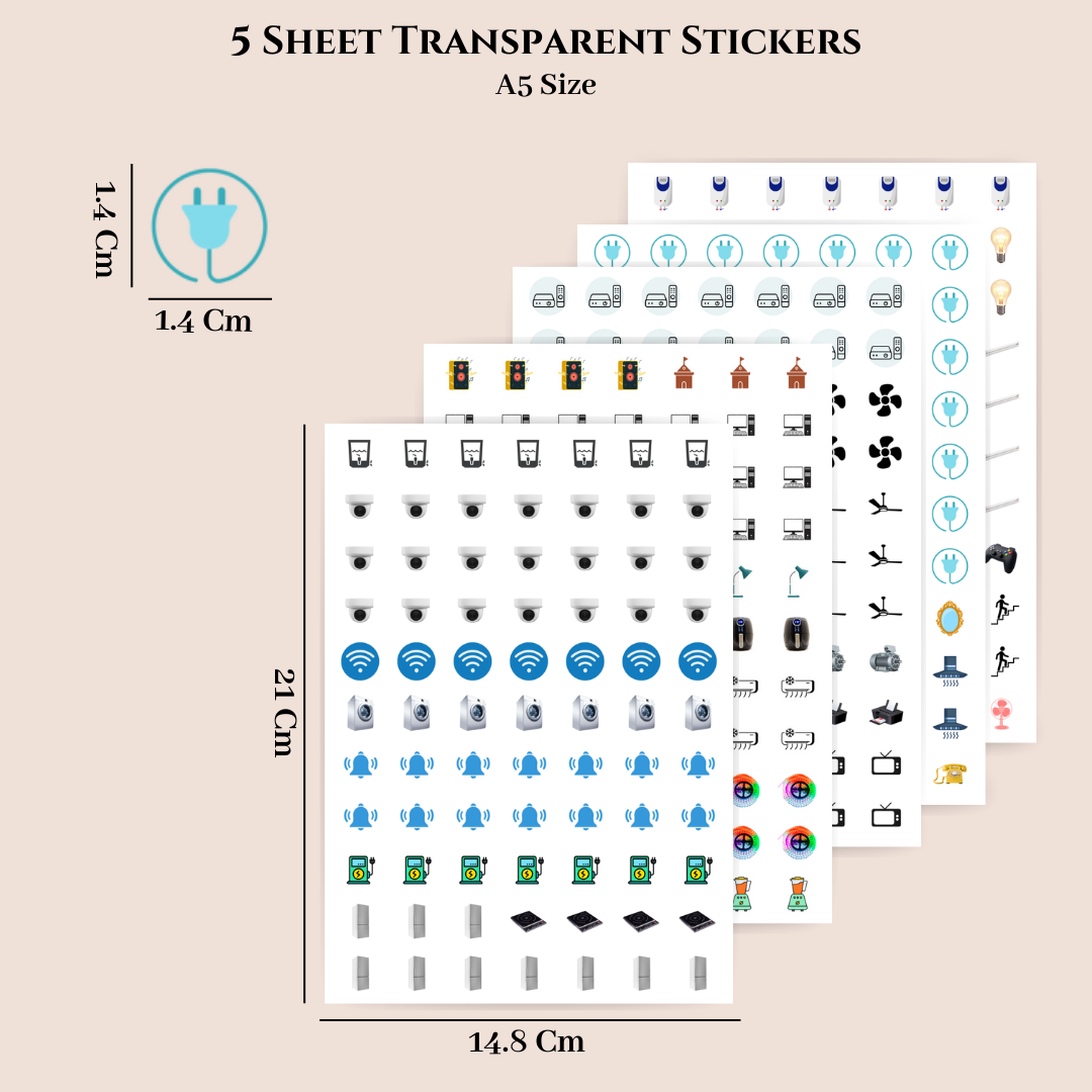 Transparent Electric Switch Board Stickers for Home, 41 Designs 5 Sheets