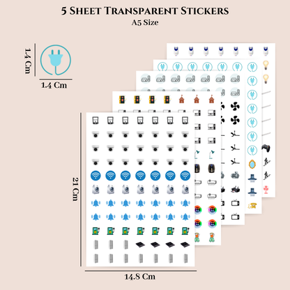 Transparent Electric Switch Board Stickers for Home, 41 Designs 5 Sheets