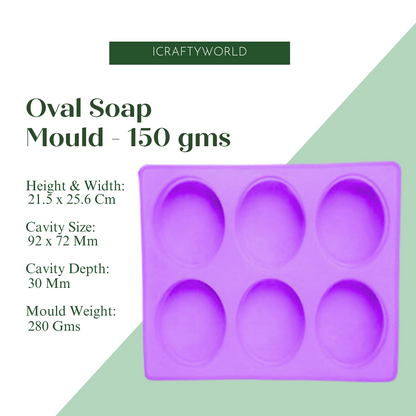 Silicone Handmade Oval Shape Soap Moulds with 6 Cavities -150 GM
