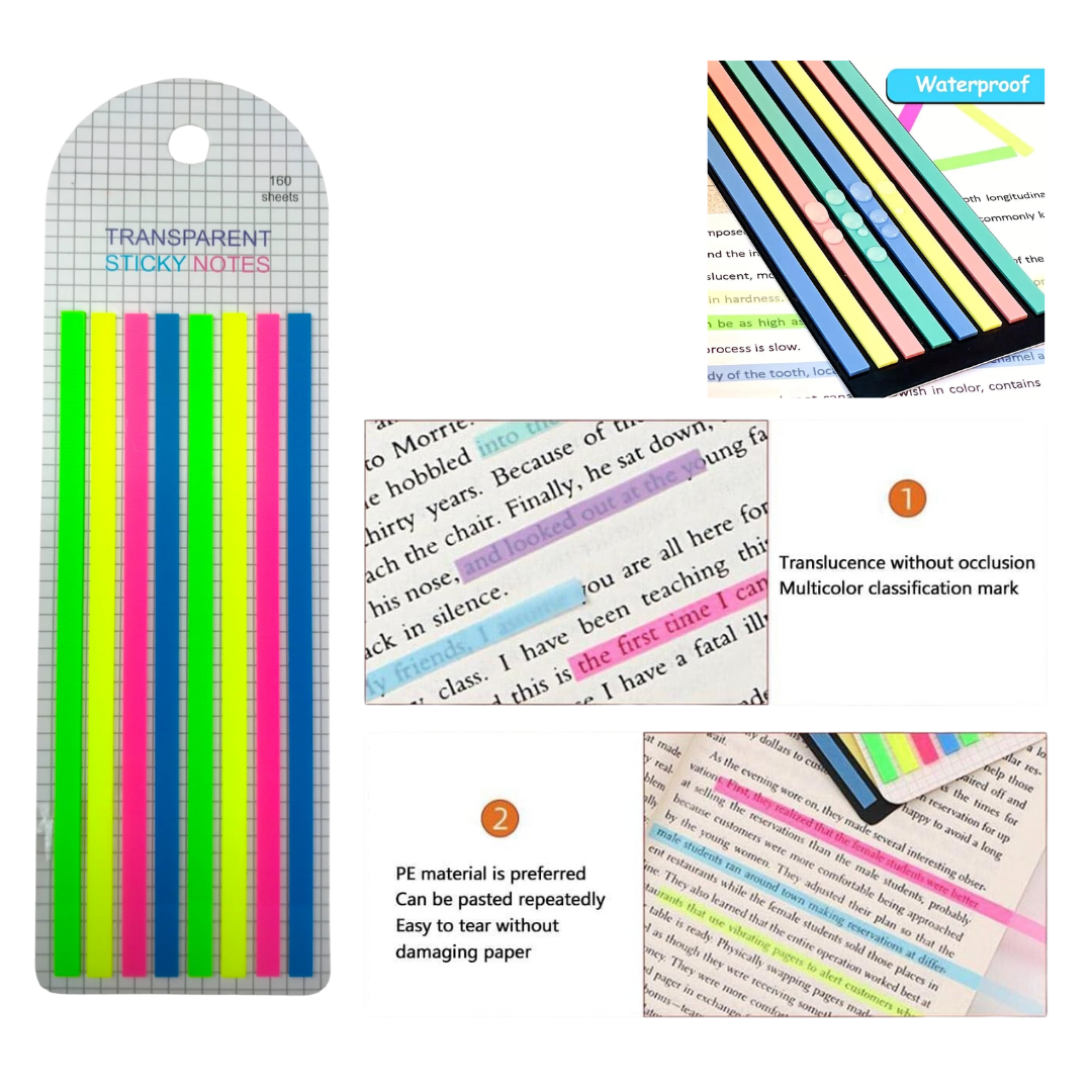 Transparent Sticky Notes Set PET Material Post, Arrow Flag, Sticky Tab, Pack of 9