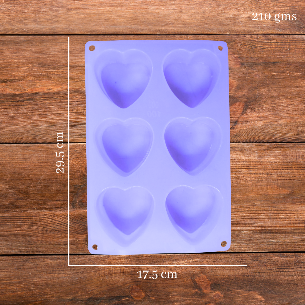 Heart Shape 6 Cavity Silicone Soap Mould - 100 GMS