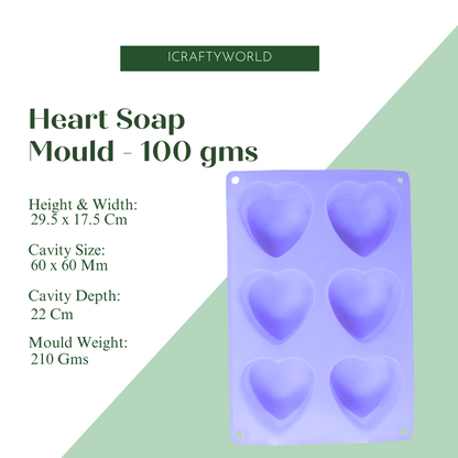 Heart Shape 6 Cavity Silicone Soap Mould - 100 GMS