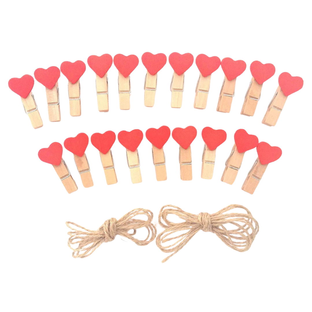 Mini Wooden Paper Clips with String