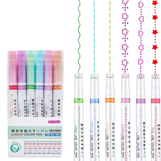 Dot Linear Roller Color Pen Highlighter Magic Outline Border Pen