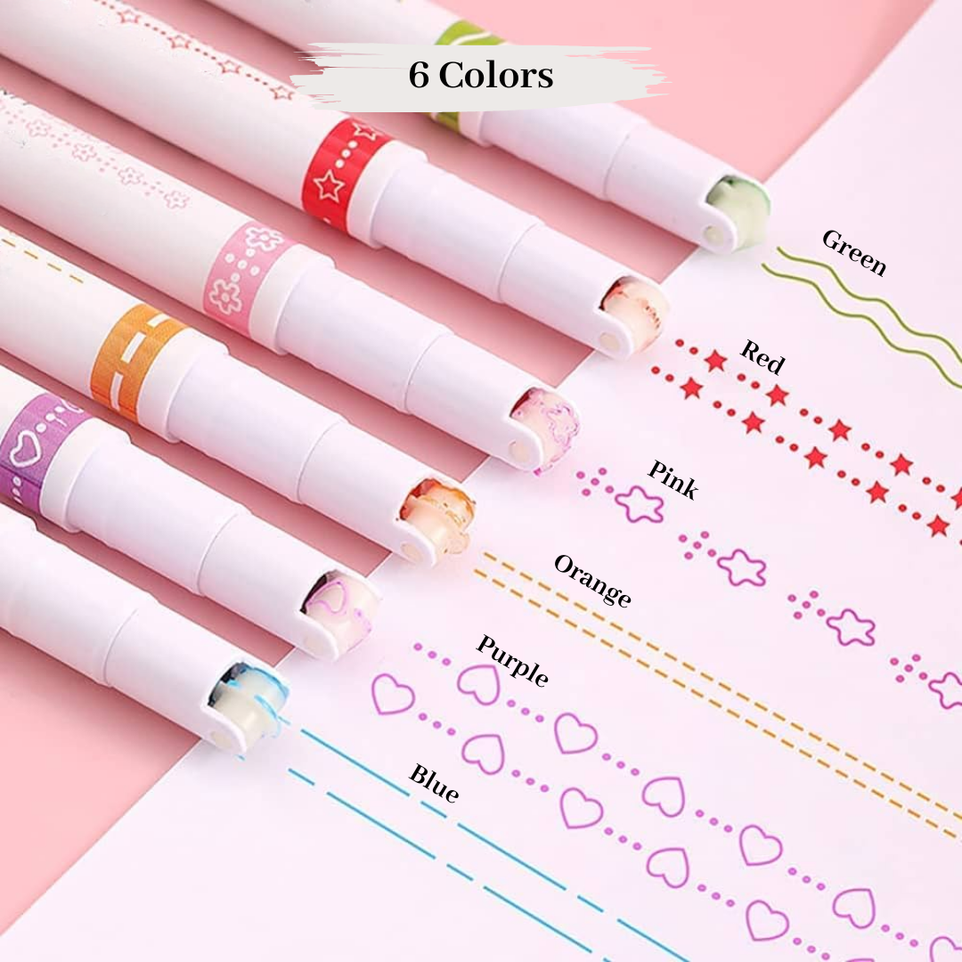Dot Linear Roller Color Pen Highlighter Magic Outline Border Pen