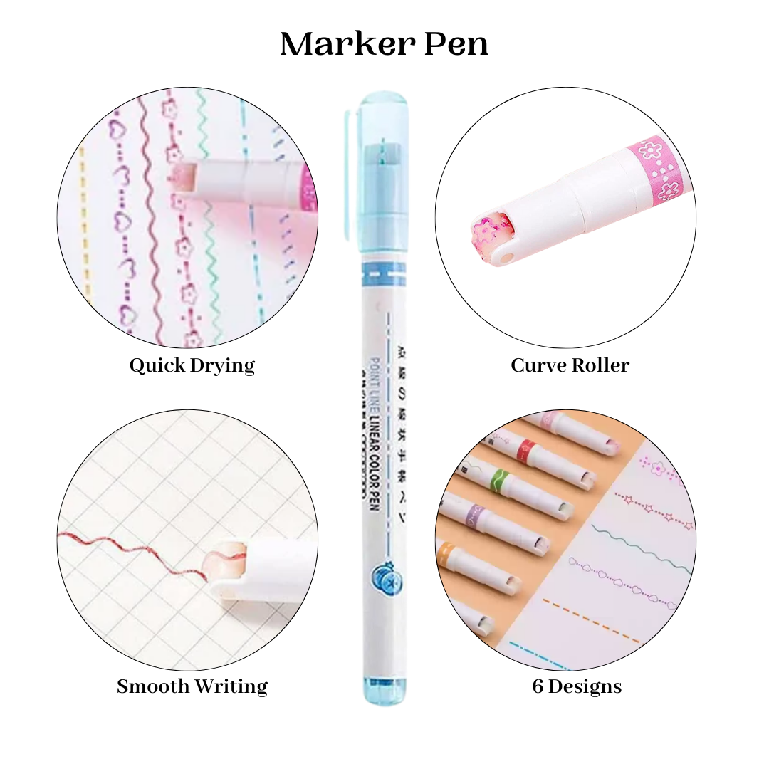 Dot Linear Roller Color Pen Highlighter Magic Outline Border Pen