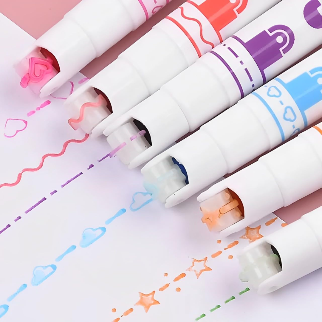 Dot Linear Roller Color Pen Highlighter Magic Outline Border Pen