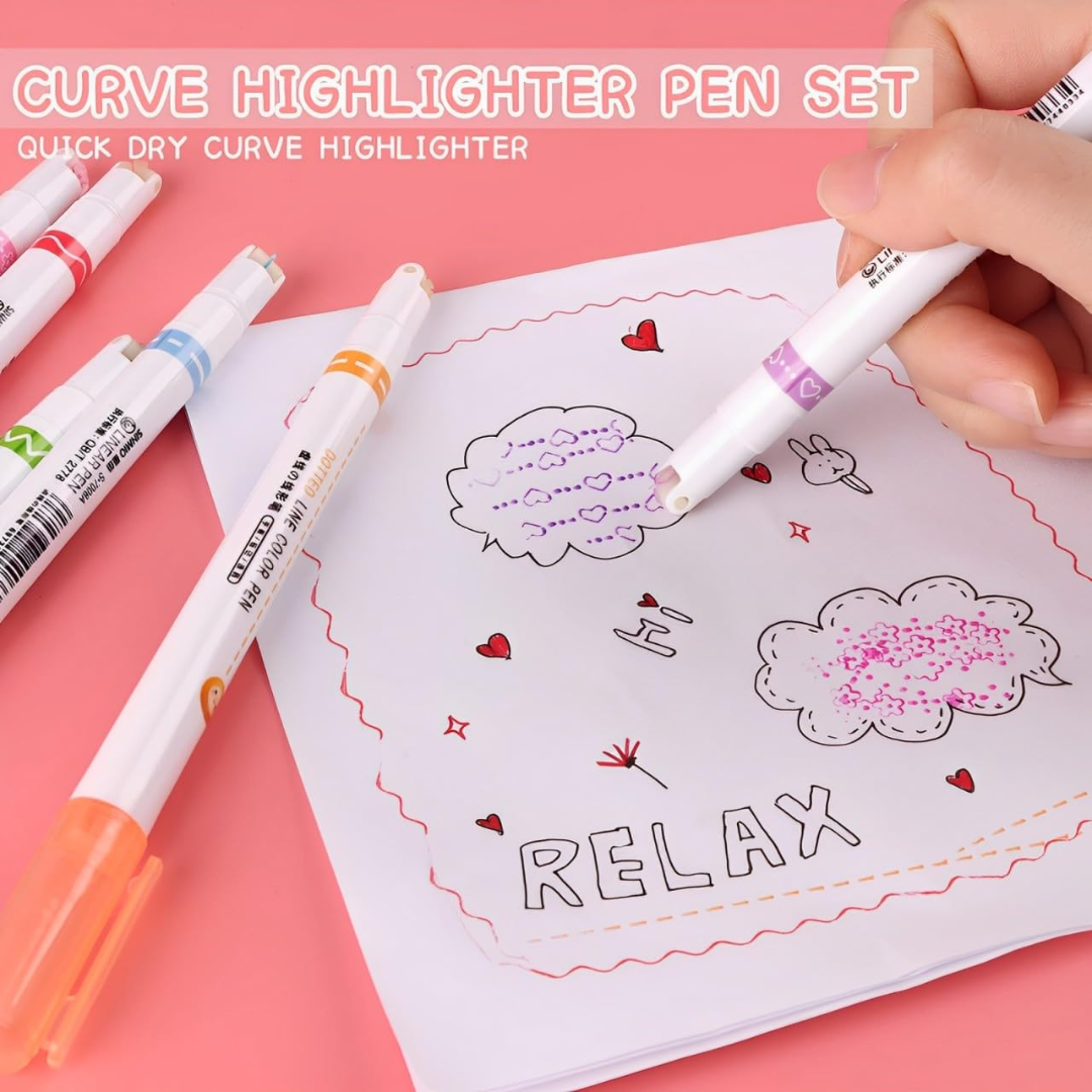 Dot Linear Roller Color Pen Highlighter Magic Outline Border Pen