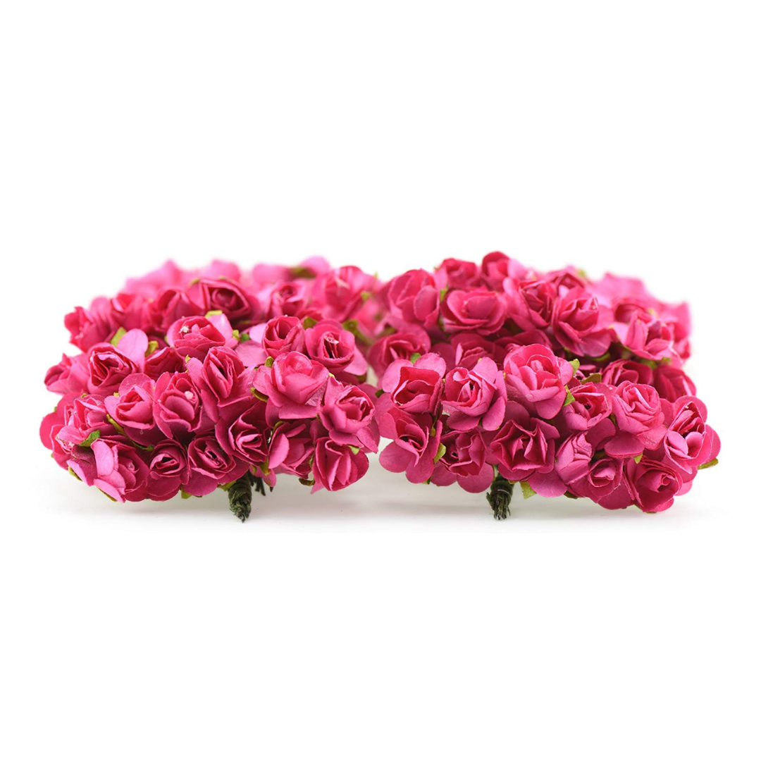 Artificial Rose Paper Flower Bunch - Dark Pink
