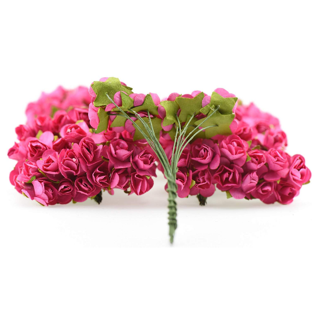 Artificial Rose Paper Flower Bunch - Dark Pink
