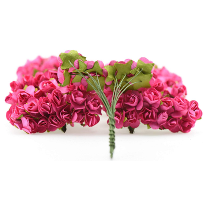 Artificial Rose Paper Flower Bunch - Dark Pink