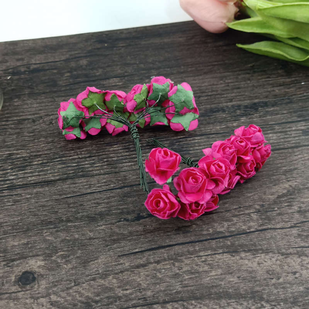 Artificial Rose Paper Flower Bunch - Dark Pink