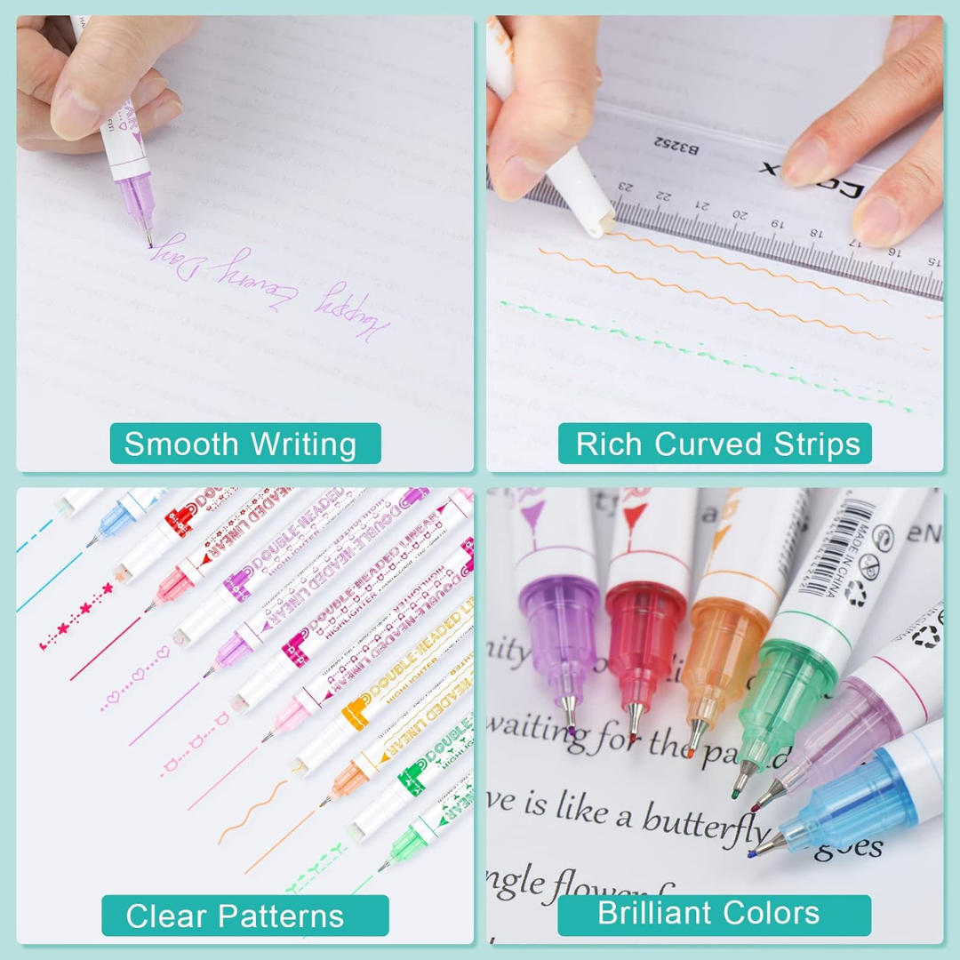 Dot Linear Roller Color Pen Highlighter Magic Outline Border Pen