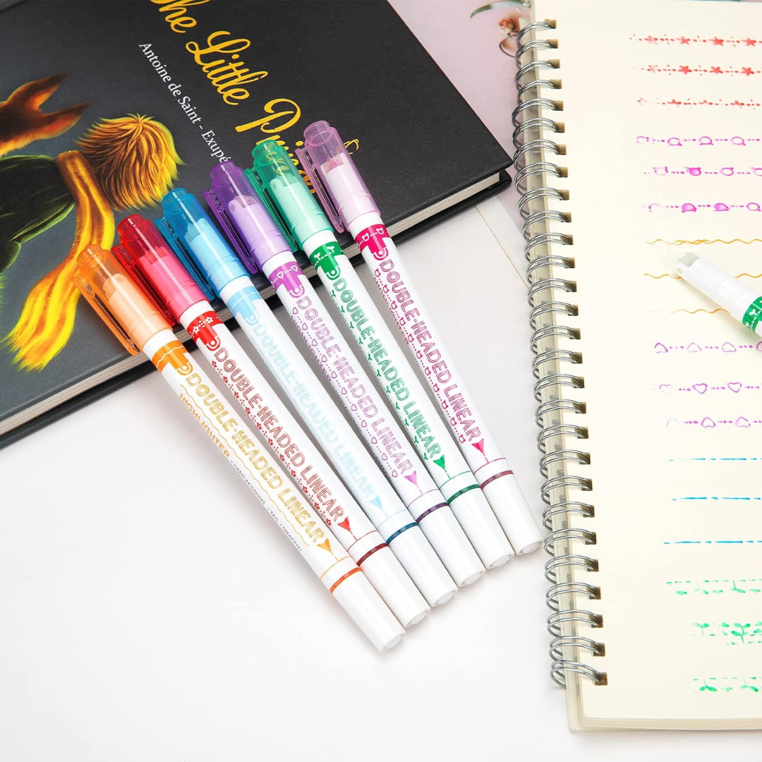 Dot Linear Roller Color Pen Highlighter Magic Outline Border Pen