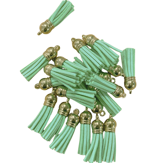 Light Green Leather Tassel with Gold Cap (20 Pcs)