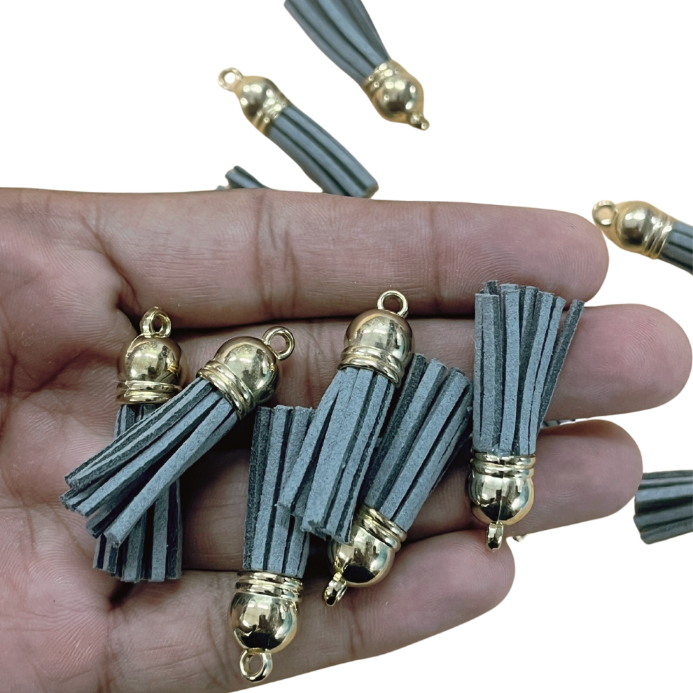 Grey Leather Tassel with Gold Cap (20 Pcs)