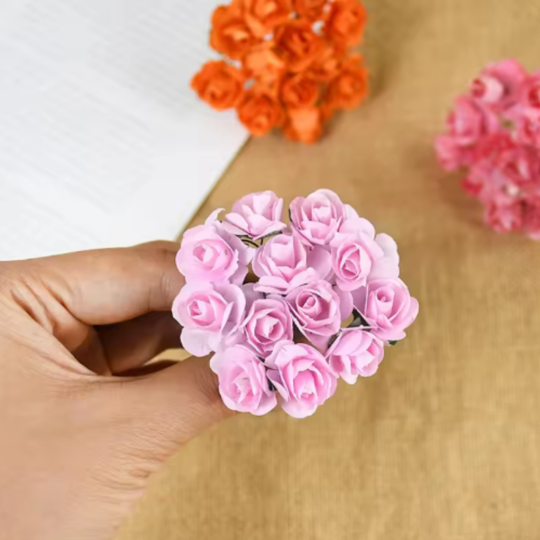 Artificial Rose Paper Flower Bunch - Light Pink