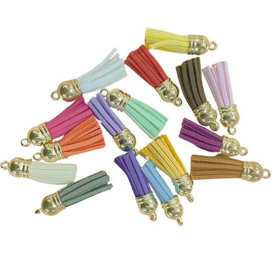 Multi Color Leather Tassel with Gold Cap (20 Pcs)