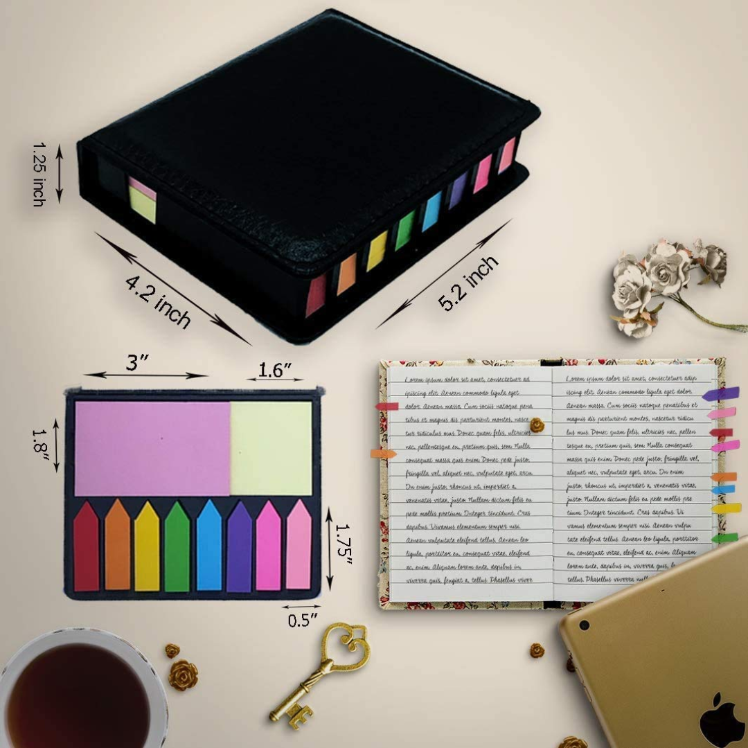 Pu Leather Case Sticky Notes Arrow Flag Memo Pad with Calendar Page Marker