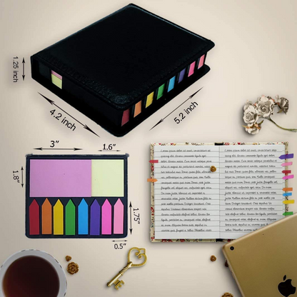 Pu Leather Case Sticky Notes Arrow Flag Memo Pad with Calendar Page Marker