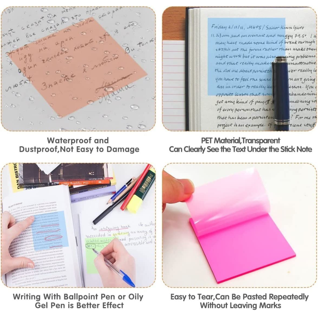 Multicolor Transparent Sticky Notes Set, Pack of 5