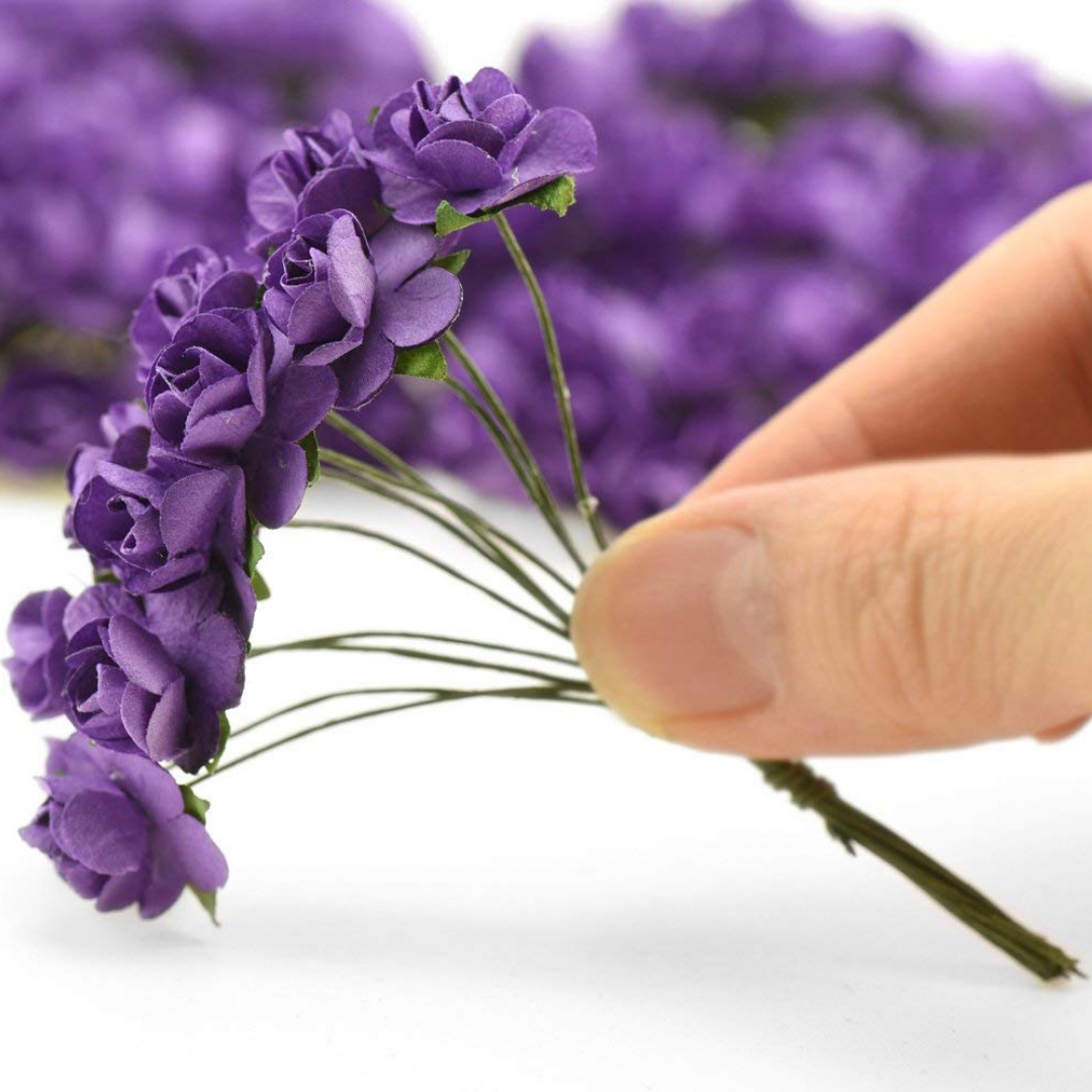 Artificial Rose Paper Flower Bunch - Purple