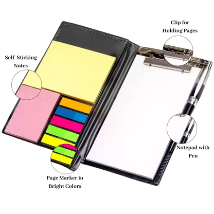 Sticky Notes Pad Diary Style Memo Pad with Clip Holder and Pen