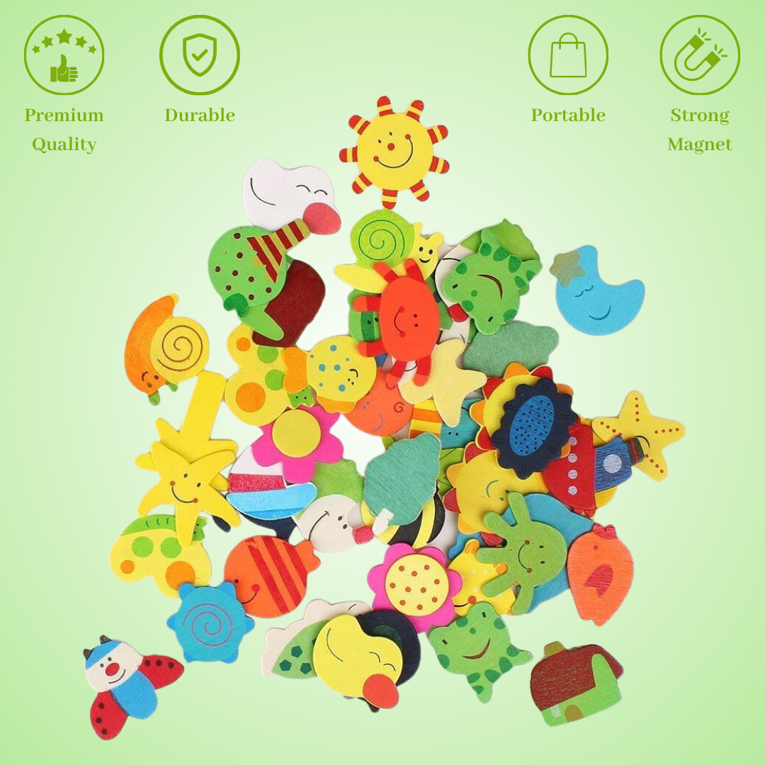 Multicolor Wooden Fridge Magnets Set Nature Design Magnet for Kids