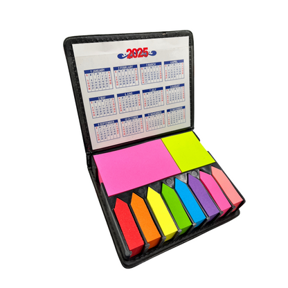 Pu Leather Case Sticky Notes Arrow Flag Memo Pad with Calendar Page Marker