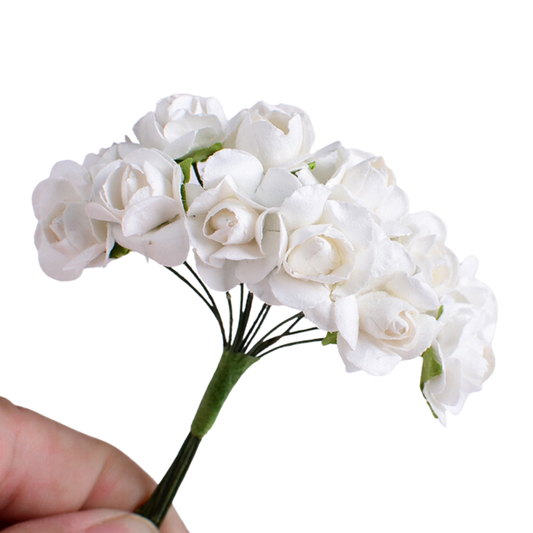 Artificial Rose Paper Flower for Gift Packing - White