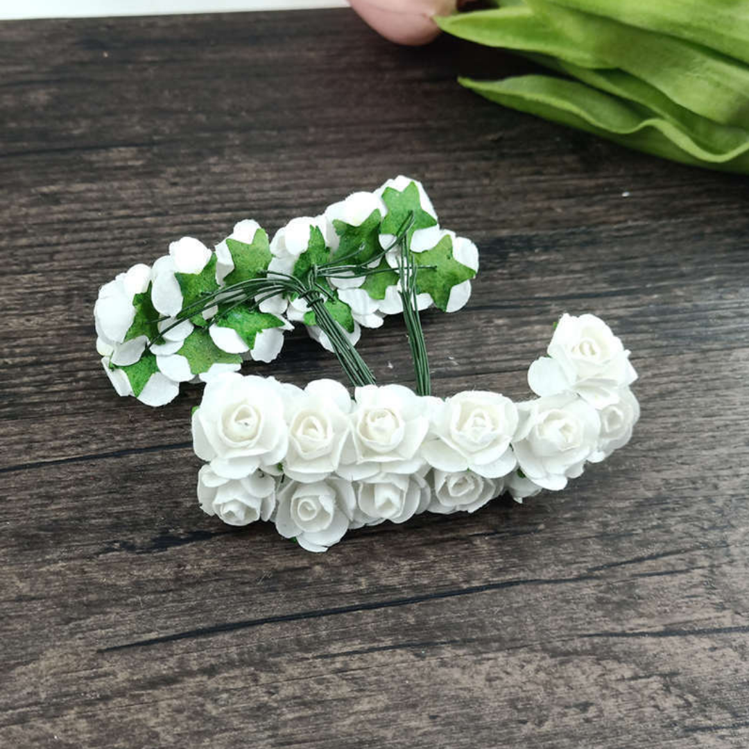 Artificial Rose Paper Flower for Gift Packing - White