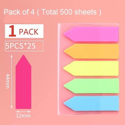 Transparent Sticky Notes Arrow Flag Page Marker, 125 Sheets Per Pack