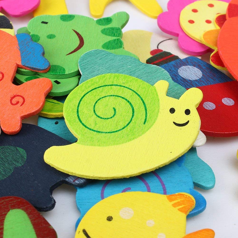 Multicolor Wooden Fridge Magnets Set Nature Design Magnet for Kids